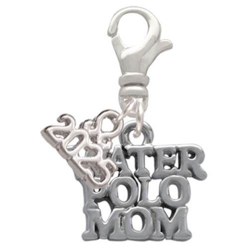 Silver Plated Water Polo Mom - Silver Plated Clip on Charm with Mini Year 2025: Year to Remember Jewelry Gift - Celebrations