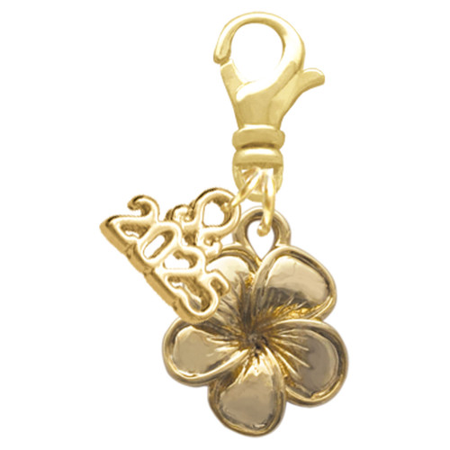 Gold-tone Plumeria Flower - Gold-tone Plated Clip on Charm with Mini Year 2025: Year to Remember Jewelry Gift - Celebrations