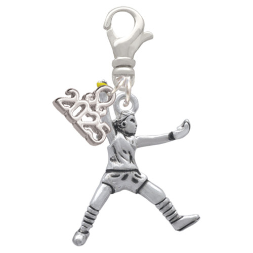 Silver Plated Large Softball Pitcher - Silver Plated Clip on Charm with Mini Year 2025: Year to Remember Jewelry Gift - Celebrations
