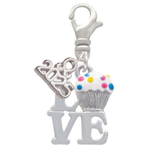 Silver Plated Love with Vanilla Cupcake - Silver Plated Clip on Charm with Mini Year 2025: Year to Remember Jewelry Gift - Celebrations