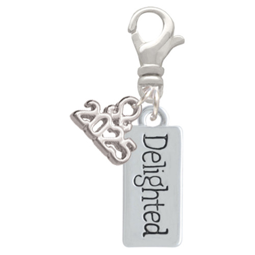 Silver Plated Delighted Rectangle - Silver Plated Clip on Charm with Mini Year 2025: Year to Remember Jewelry Gift - Celebrations