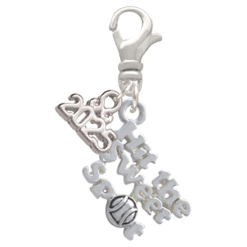 Silver Plated Hit the Sweet Spot with Softball - Silver Plated Clip on Charm with Mini Year 2025: Year to Remember Jewelry Gift - Celebrations