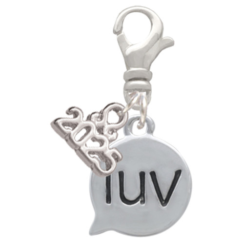 Silver Plated Text Chat - luv - Love - Silver Plated Clip on Charm with Mini Year 2025: Year to Remember Jewelry Gift - Celebrations