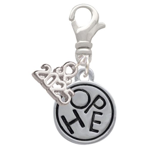 Silver Plated Hope in Circle - Silver Plated Clip on Charm with Mini Year 2025: Year to Remember Jewelry Gift - Celebrations