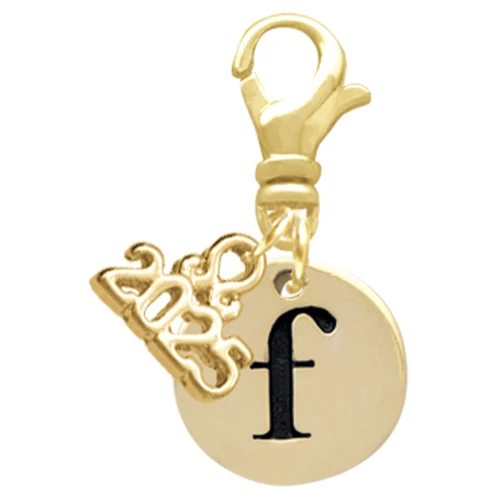 Gold-tone Disc 1/2'' Initial - f - Gold-tone Plated Clip on Charm with Mini Year 2025: Year to Remember Jewelry Gift - Celebrations
