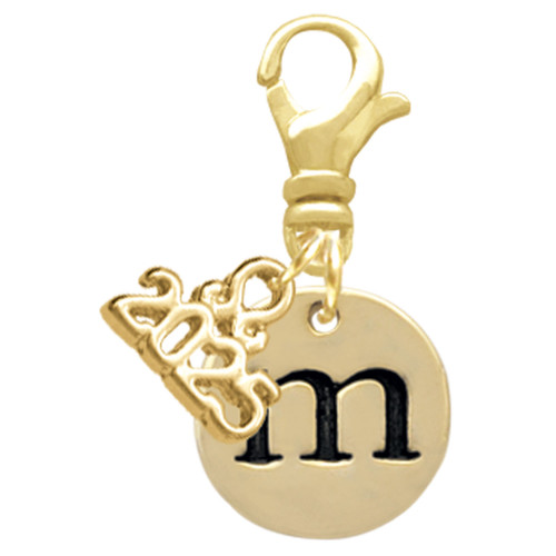 Gold-tone Disc 1/2'' Initial - m - Gold-tone Plated Clip on Charm with Mini Year 2025: Year to Remember Jewelry Gift - Celebrations