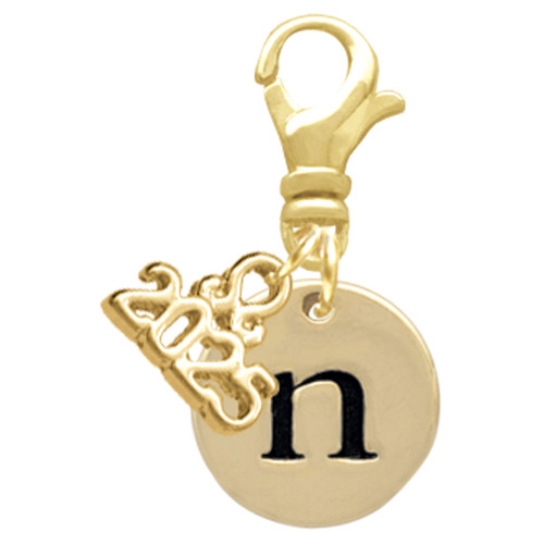 Gold-tone Disc 1/2'' Initial - n - Gold-tone Plated Clip on Charm with Mini Year 2025: Year to Remember Jewelry Gift - Celebrations