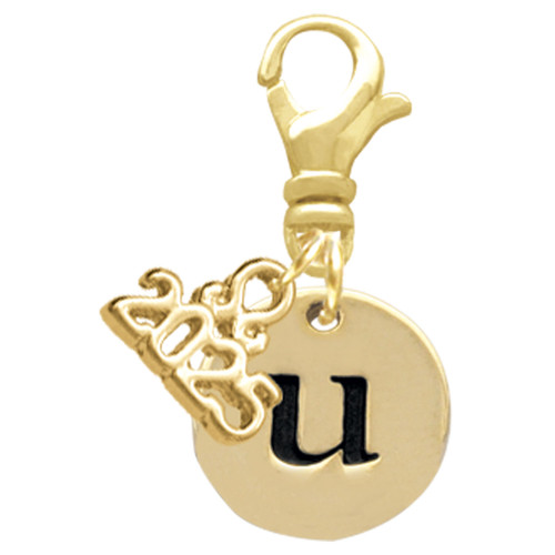 Gold-tone Disc 1/2'' Initial - u - Gold-tone Plated Clip on Charm with Mini Year 2025: Year to Remember Jewelry Gift - Celebrations
