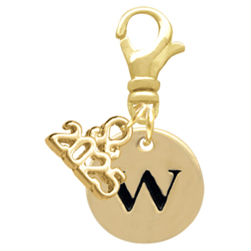 Gold-tone Disc 1/2'' Initial - w - Gold-tone Plated Clip on Charm with Mini Year 2025: Year to Remember Jewelry Gift - Celebrations