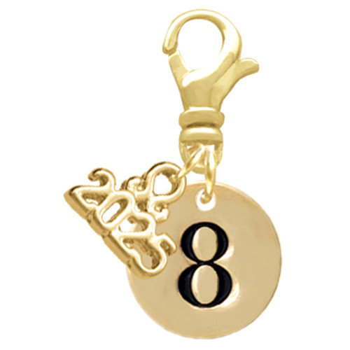 Gold-tone Disc 1/2'' Number - 8 - Gold-tone Plated Clip on Charm with Mini Year 2025: Year to Remember Jewelry Gift - Celebrations