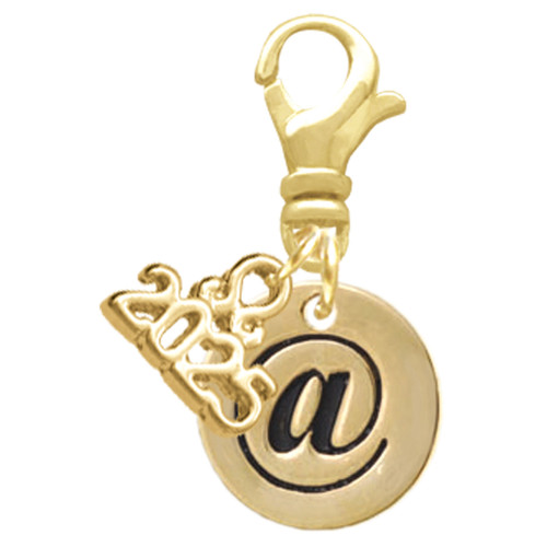 Gold-tone Disc 1/2'' - Symbol - At Sign - @ - Gold-tone Plated Clip on Charm with Mini Year 2025: Year to Remember Jewelry Gift - Celebrations