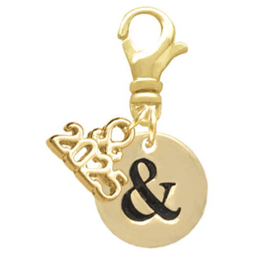Gold-tone Disc 1/2'' - Symbol - Ampersand - & - Gold-tone Plated Clip on Charm with Mini Year 2025: Year to Remember Jewelry Gift - Celebrations