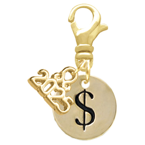 Gold-tone Disc 1/2'' - Symbol - Dollar Sign - $ - Gold-tone Plated Clip on Charm with Mini Year 2025: Year to Remember Jewelry Gift - Celebrations