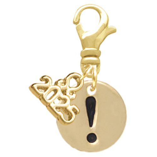 Gold-tone Disc 1/2'' - Symbol - Exclamation Point - ! - Gold-tone Plated Clip on Charm with Mini Year 2025: Year to Remember Jewelry Gift - Celebrations