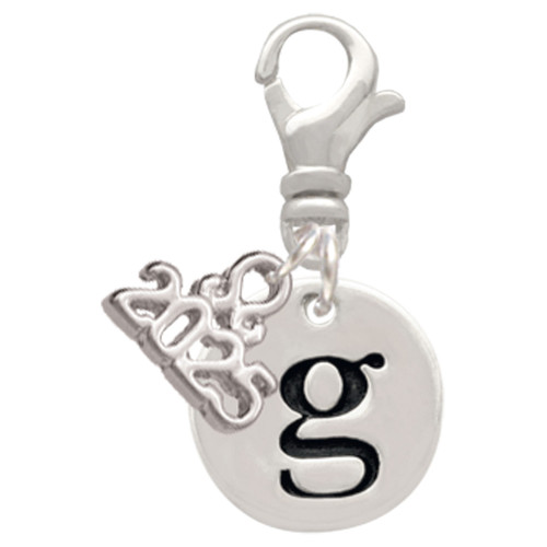 Silver Plated Disc Initial - g - Silver Plated Clip on Charm with Mini Year 2025: Year to Remember Jewelry Gift - Celebrations