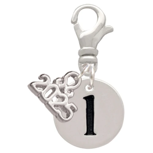 Silver Plated Disc Initial - l - Silver Plated Clip on Charm with Mini Year 2025: Year to Remember Jewelry Gift - Celebrations