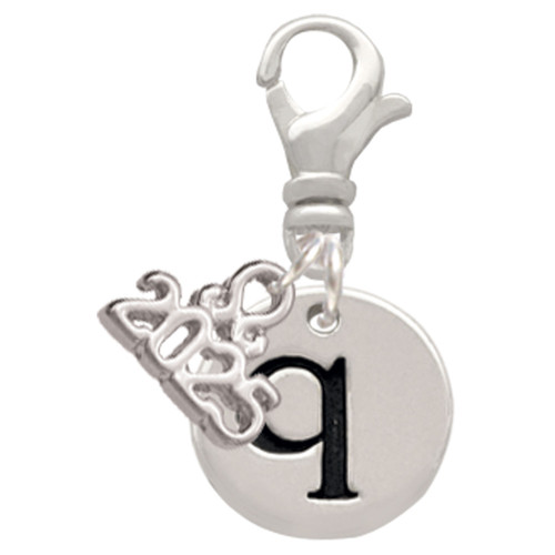 Silver Plated Disc Initial - q - Silver Plated Clip on Charm with Mini Year 2025: Year to Remember Jewelry Gift - Celebrations