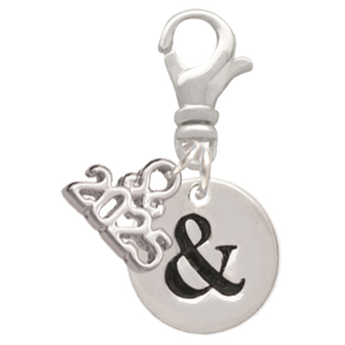 Silver Plated Disc - Symbol - Ampersand - & - Silver Plated Clip on Charm with Mini Year 2025: Year to Remember Jewelry Gift - Celebrations