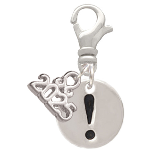 Silver Plated Disc - Symbol - Exclamation Point - ! - Silver Plated Clip on Charm with Mini Year 2025: Year to Remember Jewelry Gift - Celebrations