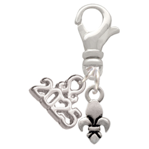 Silver Plated Mini Fleur de Lis - Silver Plated Clip on Charm with Mini Year 2025: Year to Remember Jewelry Gift - Celebrations