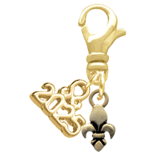 Gold-tone Mini Fleur de Lis - Gold-tone Plated Clip on Charm with Mini Year 2025: Year to Remember Jewelry Gift - Celebrations