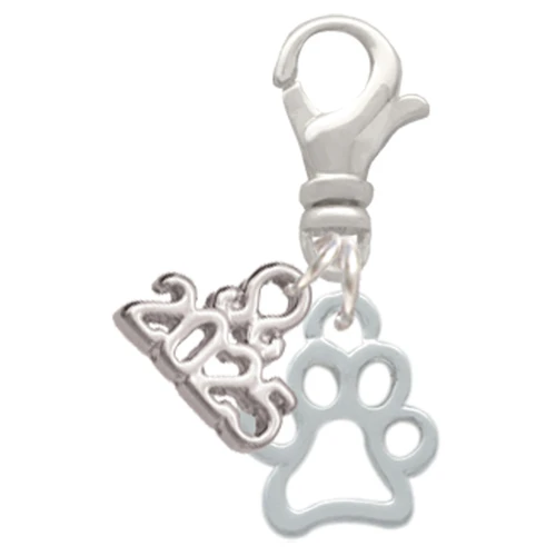Silver Plated Small Open Paw - Silver Plated Clip on Charm with Mini Year 2025: Year to Remember Jewelry Gift - Celebrations