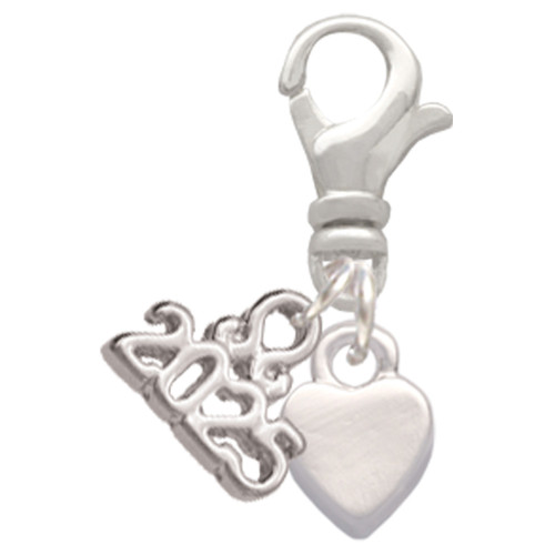 Silver Plated Mini Smooth Heart - Silver Plated Clip on Charm with Mini Year 2025: Year to Remember Jewelry Gift - Celebrations