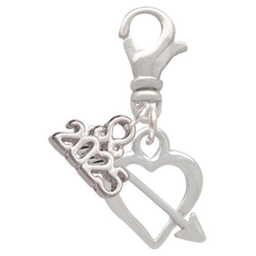 Silver Plated Open Cupid's Heart - Silver Plated Clip on Charm with Mini Year 2025: Year to Remember Jewelry Gift - Celebrations