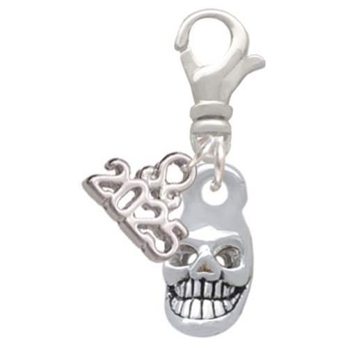 Silver Plated Mini Skull - Silver Plated Clip on Charm with Mini Year 2025: Year to Remember Jewelry Gift - Celebrations