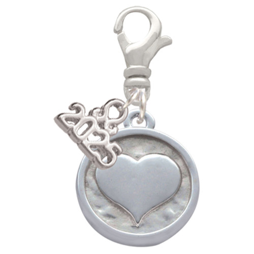 Silver Plated Smooth Heart - Round Seal - Silver Plated Clip on Charm with Mini Year 2025: Year to Remember Jewelry Gift - Celebrations