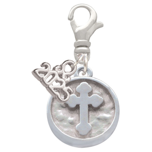 Silver Plated Botonee Cross - Round Seal - Silver Plated Clip on Charm with Mini Year 2025: Year to Remember Jewelry Gift - Celebrations