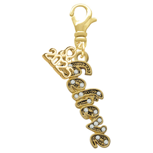 Gold-tone Crystal Script ''Believe'' - Gold-tone Plated Clip on Charm with Mini Year 2025: Year to Remember Jewelry Gift - Celebrations