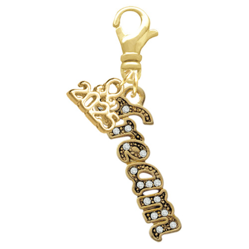 Gold-tone Crystal Script ''Dream'' - Gold-tone Plated Clip on Charm with Mini Year 2025: Year to Remember Jewelry Gift - Celebrations