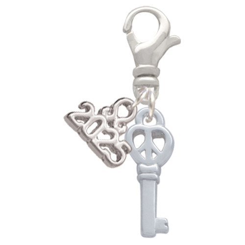 Silver Plated Mini Open Peace Heart Key - Silver Plated Clip on Charm with Mini Year 2025: Year to Remember Jewelry Gift - Celebrations