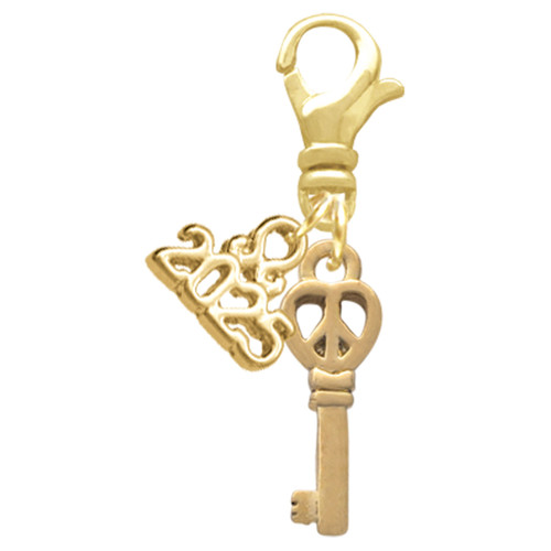 Gold-tone Mini Open Peace Heart Key - Gold-tone Plated Clip on Charm with Mini Year 2025: Year to Remember Jewelry Gift - Celebrations