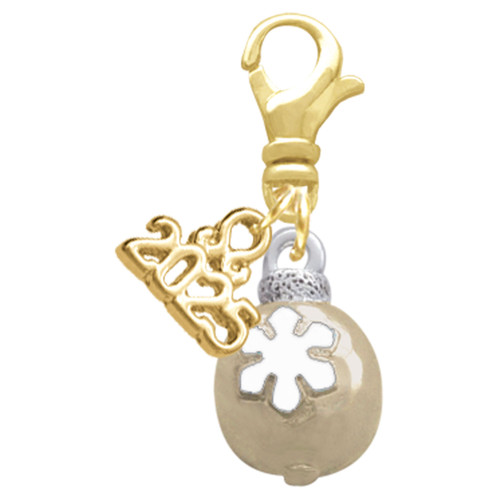 Gold-tone Ornament with White Snowflake - Gold-tone Plated Clip on Charm with Mini Year 2025: Year to Remember Jewelry Gift - Celebrations