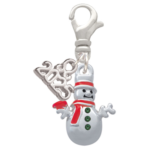 Silver Plated Snowman with Red Scarf - Silver Plated Clip on Charm with Mini Year 2025: Year to Remember Jewelry Gift - Celebrations