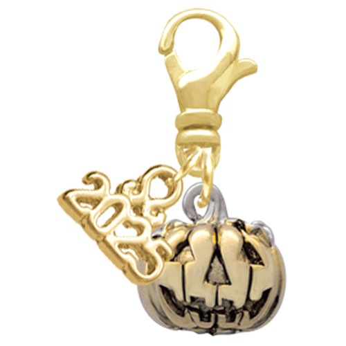 Gold-tone Small Jack O'Lantern with Stem - Gold-tone Plated Clip on Charm with Mini Year 2025: Year to Remember Jewelry Gift - Celebrations