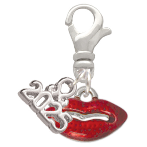 Silver Plated Small Translucent Red Lips - Silver Plated Clip on Charm with Mini Year 2025: Year to Remember Jewelry Gift - Celebrations