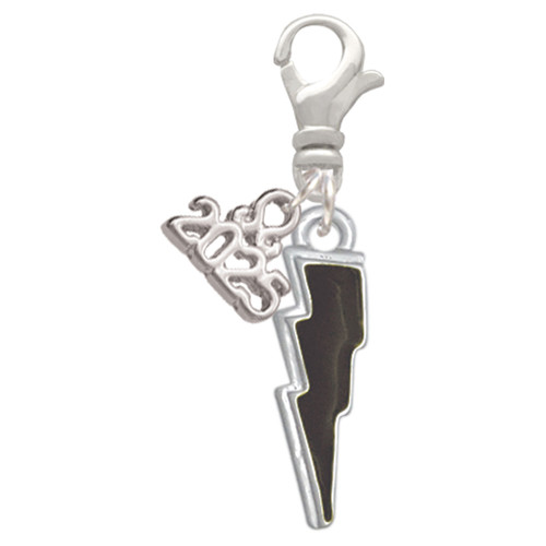 Silver Plated Black Lightning Bolt - Silver Plated Clip on Charm with Mini Year 2025: Year to Remember Jewelry Gift - Celebrations