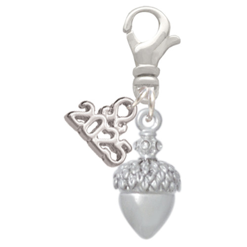 Silver Plated Small Acorn with Crystals - Silver Plated Clip on Charm with Mini Year 2025: Year to Remember Jewelry Gift - Celebrations