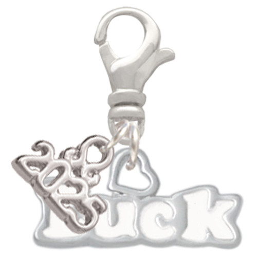 White ''Luck'' with Heart - Silver Plated Clip on Charm with Mini Year 2025: Year to Remember Jewelry Gift - Celebrations