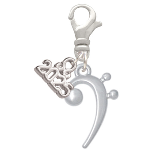 Silver Plated Bass Clef - Silver Plated Clip on Charm with Mini Year 2025: Year to Remember Jewelry Gift - Celebrations