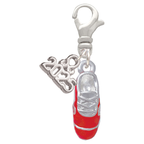 Silver Plated 3-D Red Running Shoe - Silver Plated Clip on Charm with Mini Year 2025: Year to Remember Jewelry Gift - Celebrations