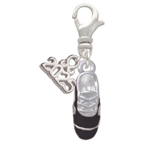 Silver Plated 3-D Black Running Shoe - Silver Plated Clip on Charm with Mini Year 2025: Year to Remember Jewelry Gift - Celebrations