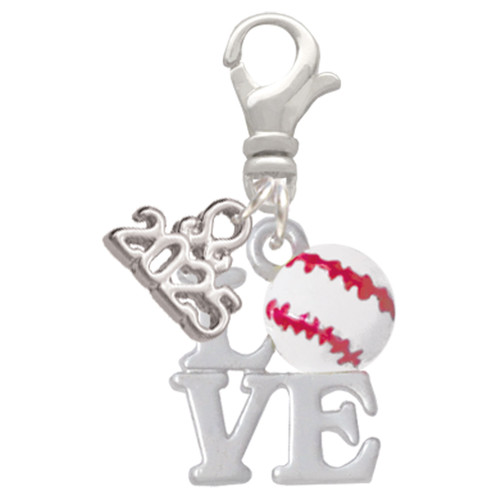 Love with Baseball - Silver Plated Clip on Charm with Mini Year 2025: Year to Remember Jewelry Gift - Celebrations