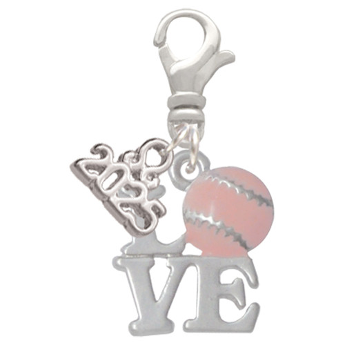 Love with Pink Softball - Silver Plated Clip on Charm with Mini Year 2025: Year to Remember Jewelry Gift - Celebrations