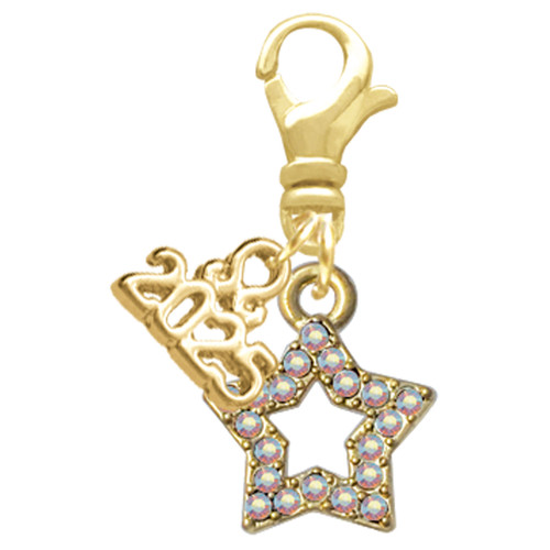 Gold-tone AB Crystal Lucky Star - Gold-tone Plated Clip on Charm with Mini Year 2025: Year to Remember Jewelry Gift - Celebrations