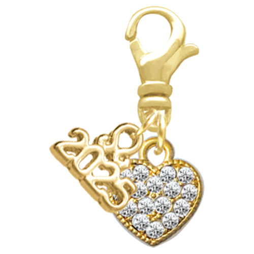 Gold-tone Clear Crystal Heart - Gold-tone Plated Clip on Charm with Mini Year 2025: Year to Remember Jewelry Gift - Celebrations