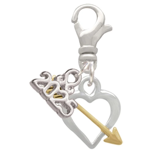 Two-tone Open Cupid's Heart - Silver Plated Clip on Charm with Mini Year 2025: Year to Remember Jewelry Gift - Celebrations
